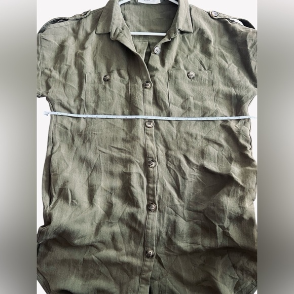 Mustard Seed Army Green Short Sleeve Button Down Shirt Dress - Picture 5 of 8